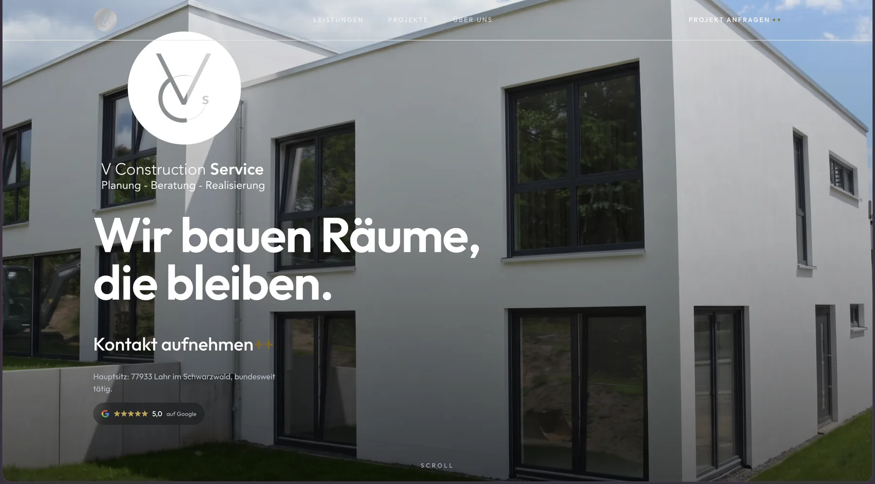 V Construction, Website für ein Bauunternehmen