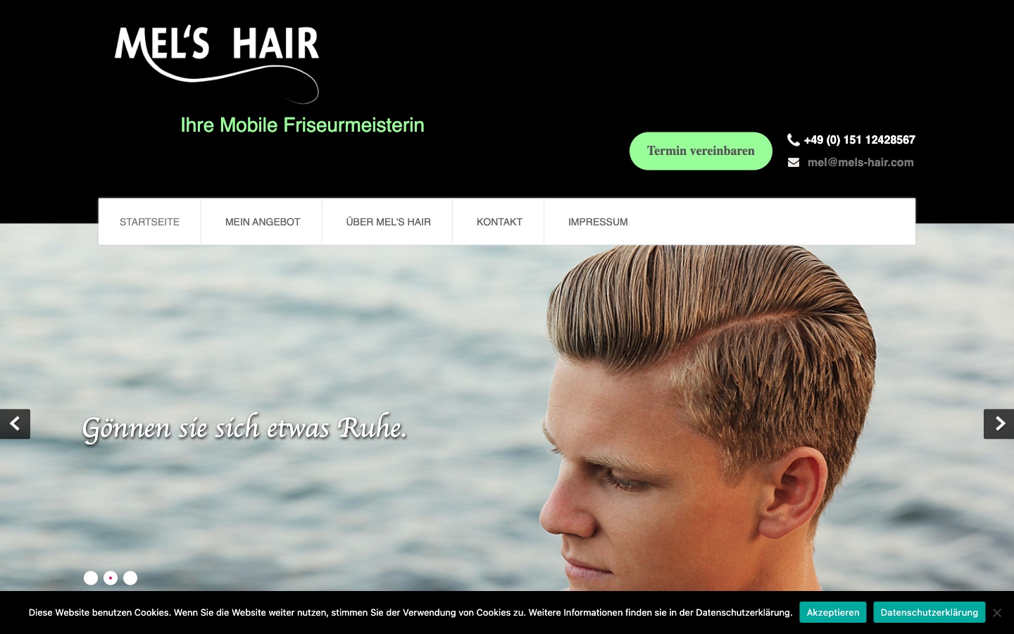 Vorher: die alte Website von Mel's Hair